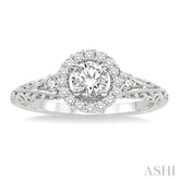 5/8 ctw Diamond Engagement Ring with 3/8 ct Round Cut Center Stone in 14K White Gold
